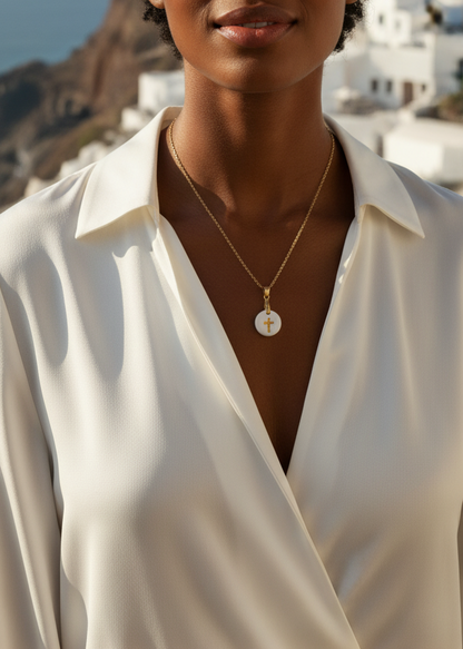 Médaillon Croix en Porcelaine et Or